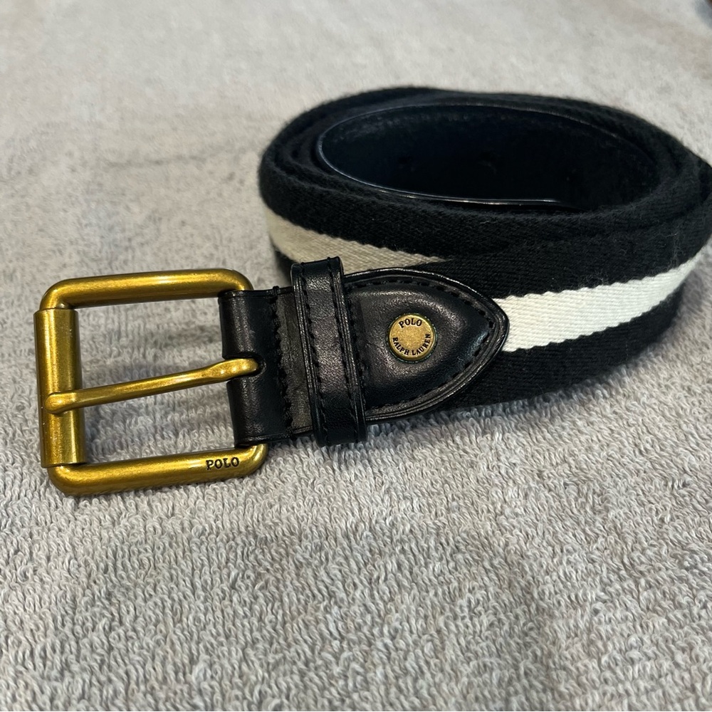 Polo by Ralph Lauren Black and White‎ Belt with Brass Buckle Leather classic